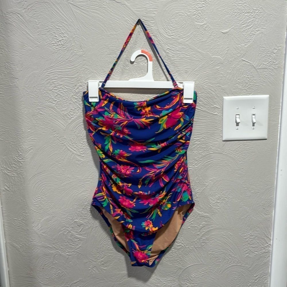 J.Crew Floral strapless halter one-piece swimsuit size small